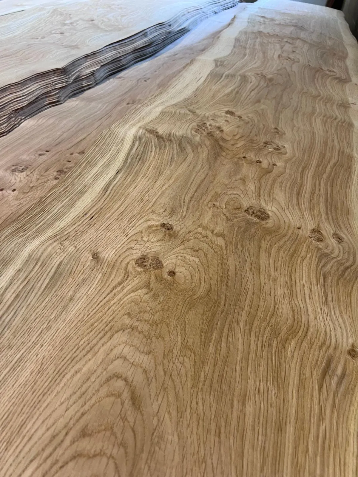 Close-up of a figured veneer leaf