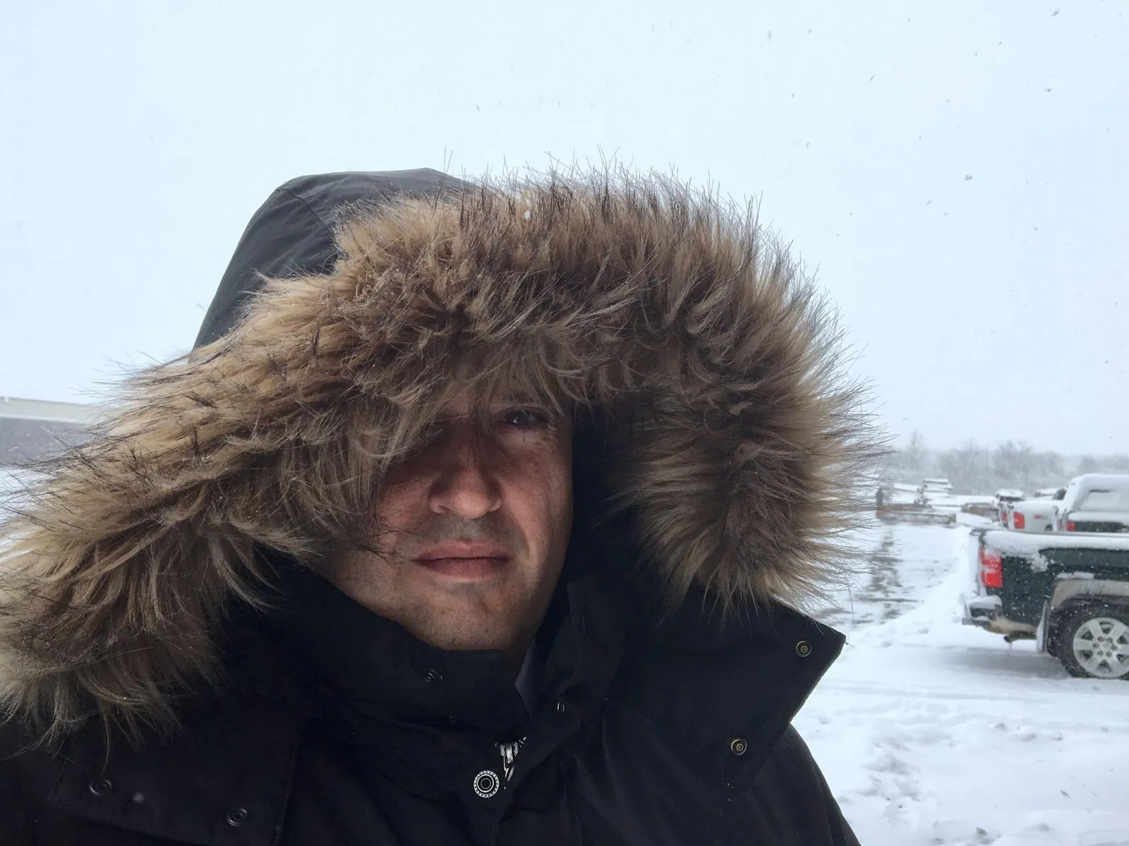 Pablo Ferraro in winter clothing on a snowy day